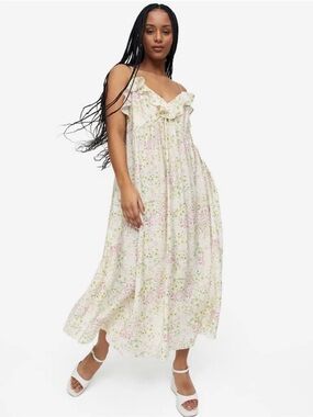 H&M Cream Floral Midi Dress